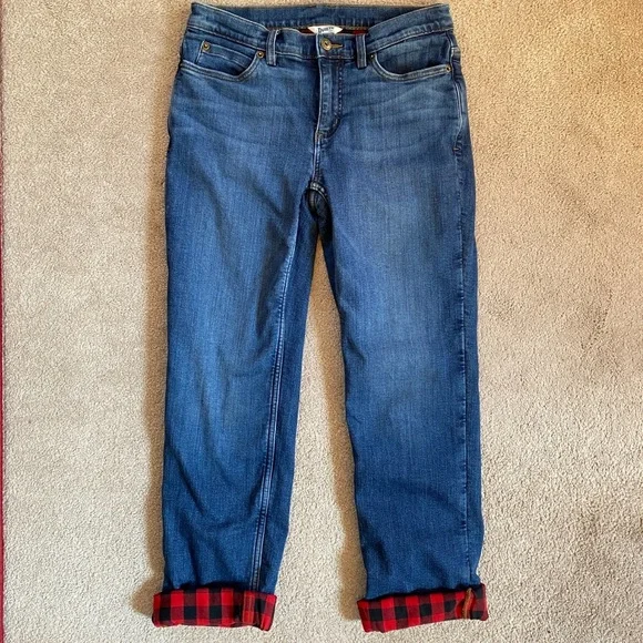 Duluth Trading Red Flannel Lined Straight Leg Jeans Women Size 6x31 - Picture 3 of 13
